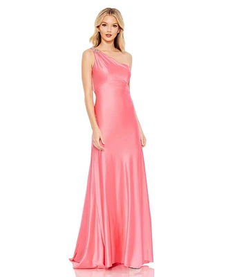 Women's Beaded One Shoulder Column Gown