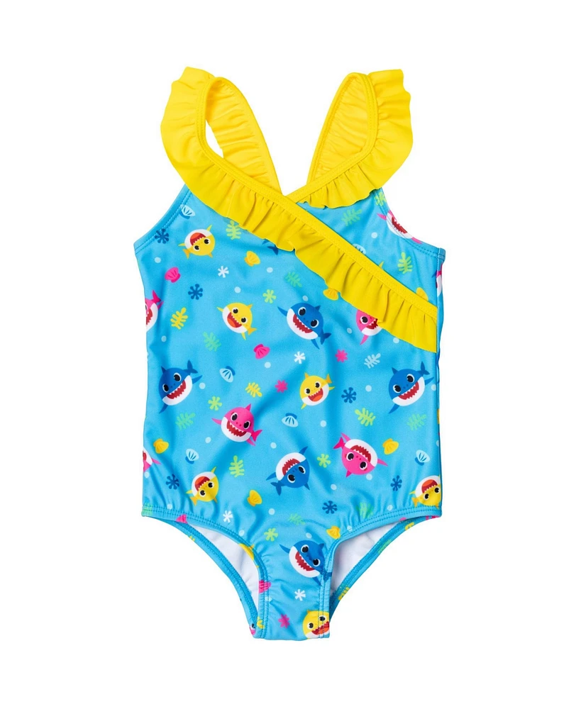 Baby Shark Toddler Girls Crossover One Piece Bathing Suit to