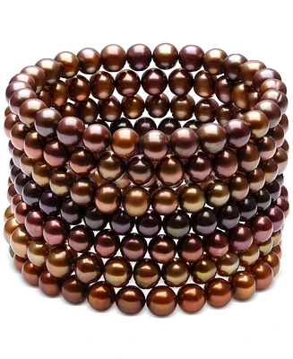 Belle de Mer 7-Pc. Set Dyed Chocolate Cultured Freshwater Baroque Pearl (6-7mm) Stretch Bracelets