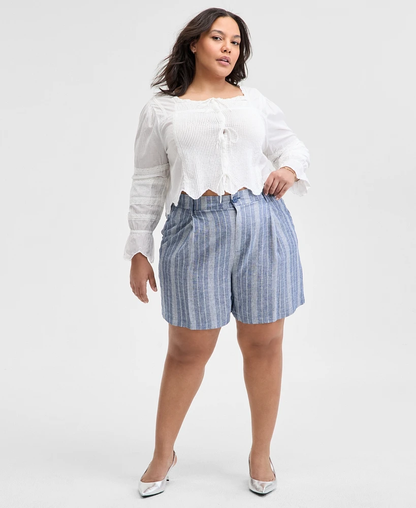 And Now This Plus Cotton Pleated Scallop-Hem Blouse, Exclusively at Macy's