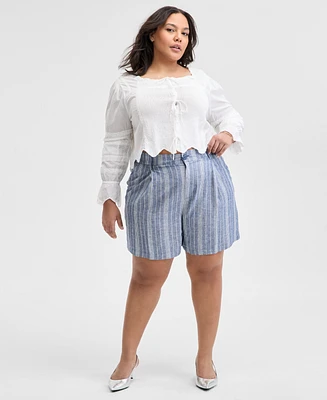 And Now This Plus Cotton Pleated Scallop-Hem Blouse, Exclusively at Macy's