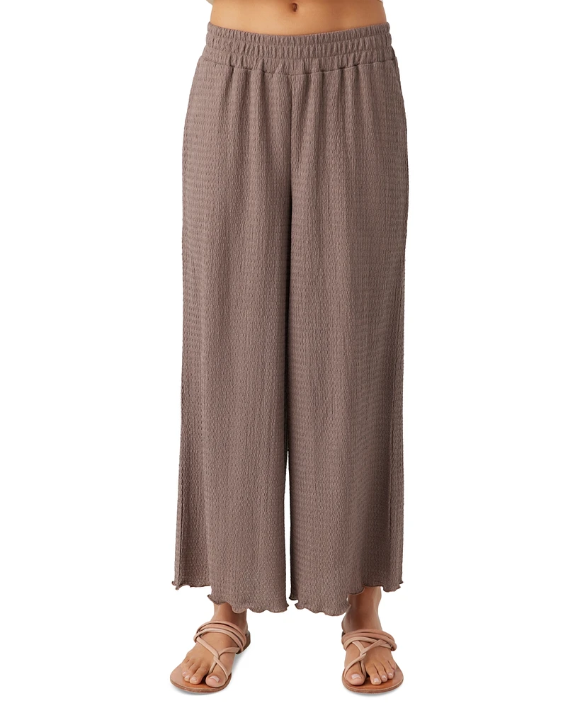 O'Neill Juniors' Bridgette Smocked-Waist Wide-Leg Pants