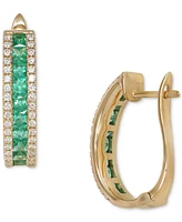 Emerald (1 ct. t.w.) & Diamond (3/8 Leverback Hoop Earrings 14k White Gold