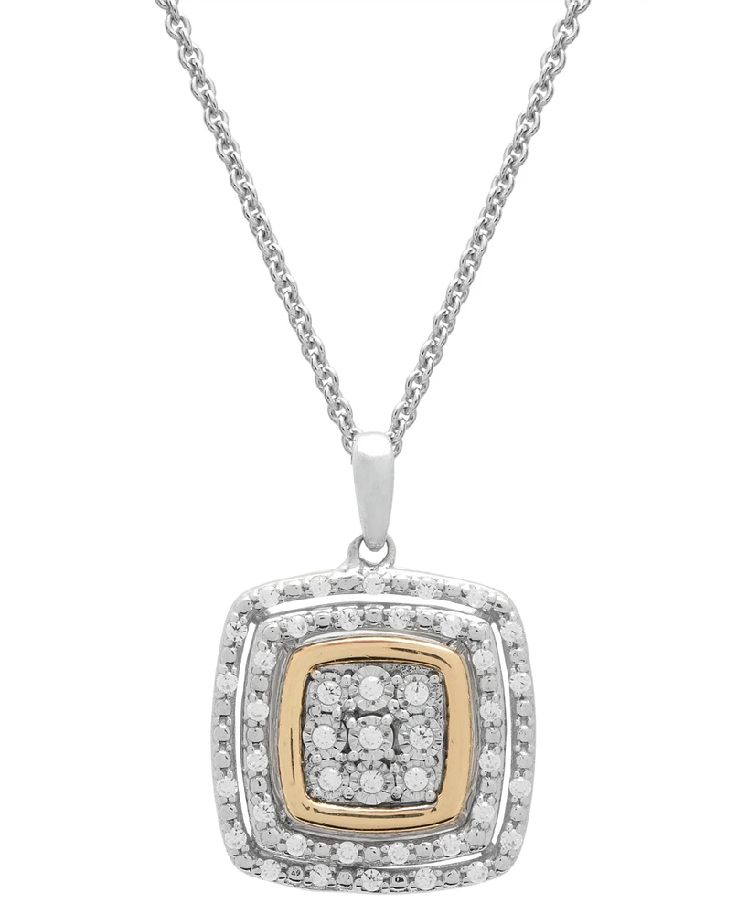 Diamond Square Halo Cluster 18" Pendant Necklace (1/4 ct. t.w.) in Sterling Silver & Gold-Plate, Exclusively at Macy's