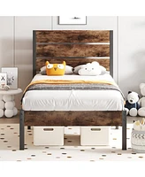 Slickblue Modern Farmhouse Platform Bed Frame - Rustic Style with Sleek