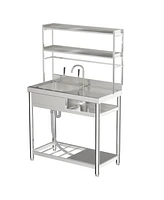 Lovmor 39.4 in. D x 19.7 in. W x 63 in. H Freestanding Laundry/Utility Sink Silver Kitchen Sink