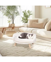 Bingopaw Luxury Pet Soft Warm Cat Dog Bed Wood Legs with Cushion Pad Nesting Bed Washable