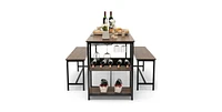 Slickblue Modern Industrial 3-Piece Dining Set with 2 Benches and Wine Rack for Stylish Dining and Entertaining