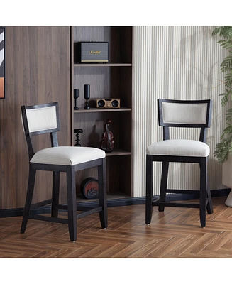 The Pop Home 26.5" Counter Height Bar Stools Set of 2, Upholstered with Backrest and Rubber Wood Frame-The