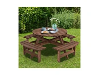 Slickblue 8-Person Outdoor Solid Wood Round Picnic Table for Spacious and Durable Outdoor Dining