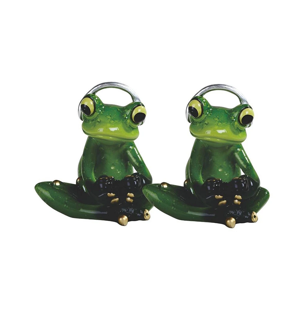 Fc Design "2-pc Gift Set" 3"H Frog Playing Game with Headset Figurine Statue Ornament Home Room Office Decor and Perfect Gift Ideas for Housewarming,