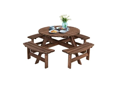 Slickblue 8-Person Outdoor Solid Wood Round Picnic Table for Spacious and Durable Outdoor Dining