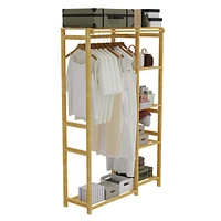 Unho Wooden Garment Rack: Coat Stand with Shelves Cabinet Clothes Storage