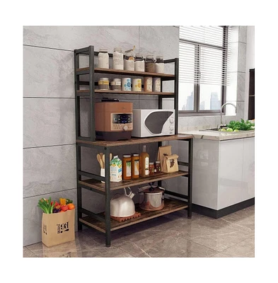 Slickblue Industrial Modern Kitchen Baker's Rack with Woodgrain Shelves and Sturdy Metal Frame