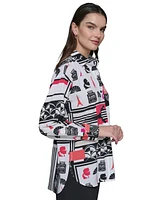 Karl Lagerfeld Paris Women's Printed Oversized Button-Front Top