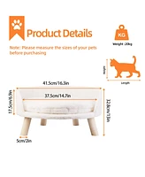 Bingopaw Pet Cat Dog Bed Soft Warm Plush Chair Bed Wood Legs Cushion Pad Washable