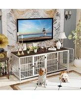 Bingopaw Furniture Style Dog Crate Pet Kennel End Table with Three Doors and Removable Tray