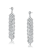 Genevive Sterling Silver White Gold Plated Cubic Zirconia Long Chandelier Earrings