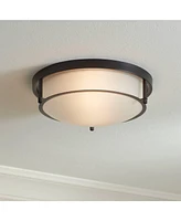 Possini Euro Design Encina 13" Modern Industrial Flush-Mount Ceiling Light Fixture Kitchen Foyer Hallway Round Black White Glass Metal Bedroom Bathroo