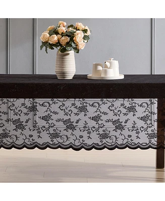 Hlc.me Harper Floral Lace Fabric Tablecloth, Lace Fabric Table Cloth for Rectangle Tables, Wrinkle Resistant Tablecloth