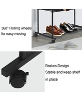 Unho Double Rail Clothes Stand: Garment Rack on Wheels with Storage Shelves