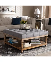 Baxton Studio Kelly Modern and Rustic Grey Linen Fabric Upholstered and Greywashed Wood Cocktail Ottoman