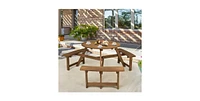 Slickblue Round Picnic Table Set with Umbrella Hole and 3 Benches for Outdoor Dining and Relaxation