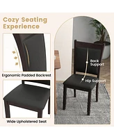 Gymax Faux Leather Upholstered Dining Chairs Set of 2 w/ Padded Seat Rubber Wood Legs