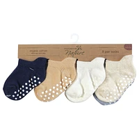 Touched by Nature Baby Boys Organic Cotton Socks with Non-Skid Gripper for Fall Resistance