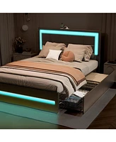 Dyhome Bed Frame with Led Lights and 4 Storage Drawers