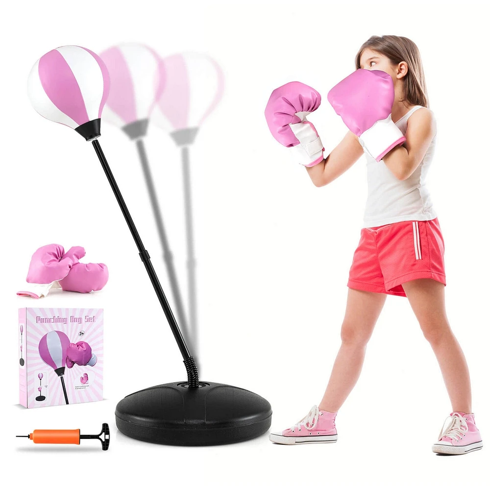 Costway Kids Punching Bag Toy Set Adjustable Stand Boxing Glove Speed Ball with Pump