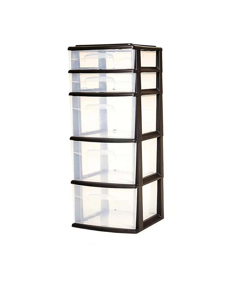 Homz Plastic 5 Drawer Home Storage Container TowerCloset Organizer, Black Frame