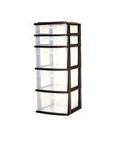 Homz Plastic 5 Drawer Home Storage Container TowerCloset Organizer, Black Frame