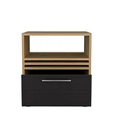 Depot E-Shop Alsen Nightstand, 1 Drawer, 4 Wheels, 1 Shelf, Natural Oak / Black