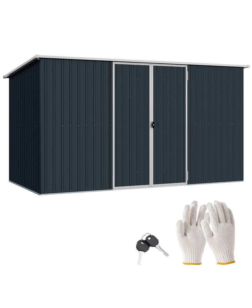 Outsunny 11' x 6' Metal Outdoor Storage Shed w/ Lockable Doors, Light