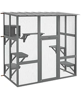 PawHut Catio Outdoor Cat Enclosure Window Box W/ Bridge Platforms,