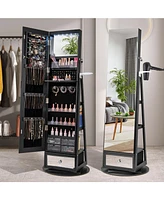 Gouun Lockable 360° Swivel Jewelry Cabinet with Full-Length Mirror Led Lights