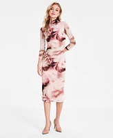 Bar Iii Women's Turtleneck Watercolor Mesh Dress, Exclusively at Macy's