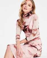 Bar Iii Women's Turtleneck Watercolor Mesh Dress, Exclusively at Macy's