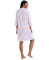 Miss Elaine Women's 3/4-Sleeve Printed Short Zip Robe