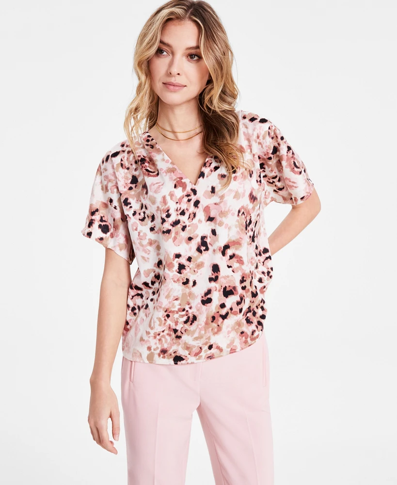 Bar Iii Women's Printed Satin V-Neck Blouse, Exclusively at Macy's