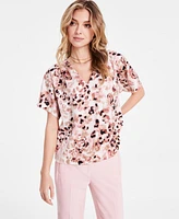 Bar Iii Women's Printed Satin V-Neck Blouse, Exclusively at Macy's