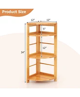 Gouun 4-Tier Corner Shelf with Rubber Wood Frame and Anti-Toppling Kit