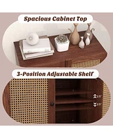 Gouun Kitchen Sideboard with 2 Rattan Doors and Adjustable Shelf