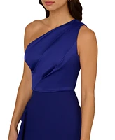 Adrianna Papell One-Shoulder Satin-Trim Draped Gown