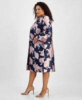 Kasper Plus Jacquard Floral Open-Front Topper