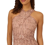 Adrianna Papell Women's Beaded Mesh Mermaid Gown