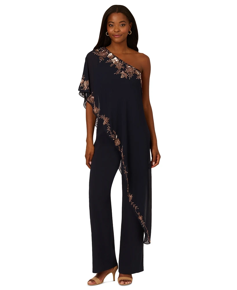 Adrianna Papell Women's One-Shoulder Embellished-Overlay Jumpsuit