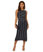 Adrianna Papell Women's Boat-Neck Sleeveless Midi Dress