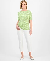 Style & Co Petite Gram Floral Elbow-Sleeve Tee, Exclusively at Macy's